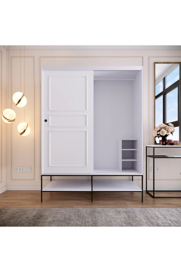 Pasific Home Martin 2 Kapaklı Sürgülü Gardırop Elbise Dolabı,150 cm, Parlak Beyaz