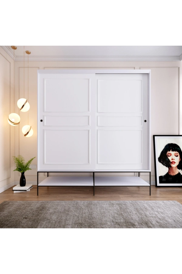 Pasific Home Martin 2 Kapaklı Sürgülü Gardırop Elbise Dolabı,190 cm, Parlak Beyaz