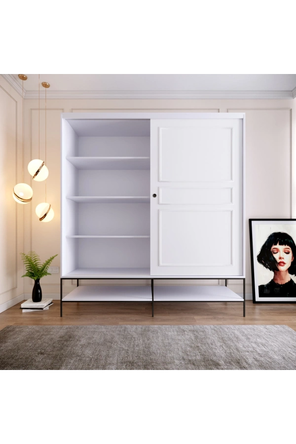 Pasific Home Martin 2 Kapaklı Sürgülü Gardırop Elbise Dolabı,190 cm, Parlak Beyaz