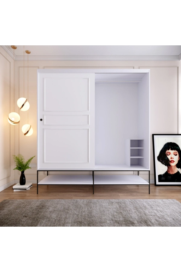 Pasific Home Martin 2 Kapaklı Sürgülü Gardırop Elbise Dolabı,190 cm, Parlak Beyaz
