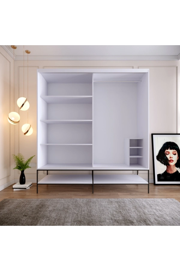 Pasific Home Martin 2 Kapaklı Sürgülü Gardırop Elbise Dolabı,190 cm, Beyaz & Beyaz Mermer