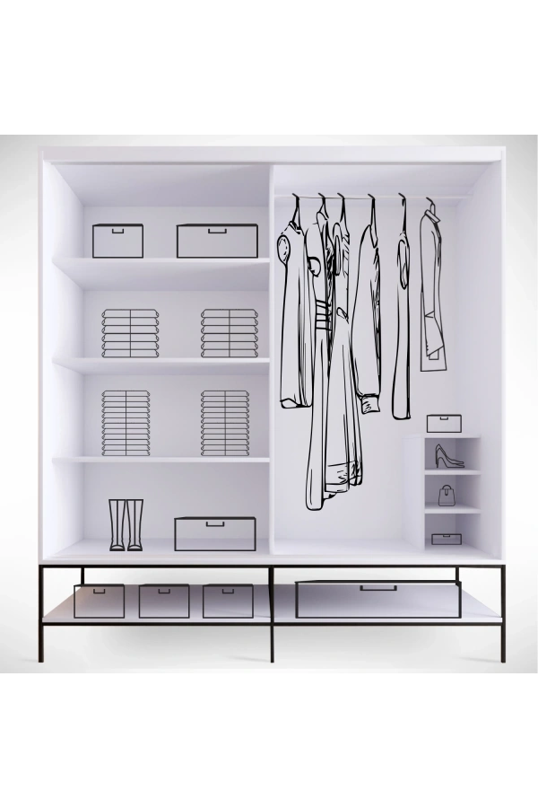 Pasific Home Martin 2 Kapaklı Sürgülü Gardırop Elbise Dolabı,190 cm, Beyaz & Beyaz Mermer