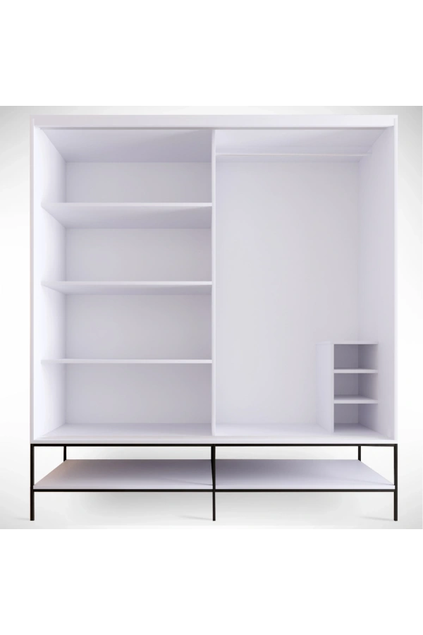 Pasific Home Martin 2 Kapaklı Sürgülü Gardırop Elbise Dolabı,190 cm, Beyaz & Beyaz Mermer