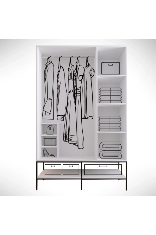 Pasific Home Martin 3 Kapaklı Gardırop Elbise Dolabı, Beyaz& Beyaz Mermer