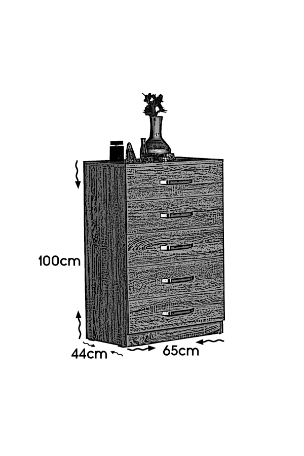 Pasific Home Milas 5 Çekmeceli Şifonyer, Meşe