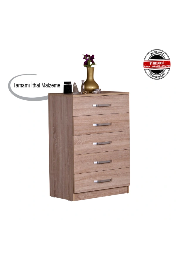 Pasific Home Milas 5 Çekmeceli Şifonyer, Meşe