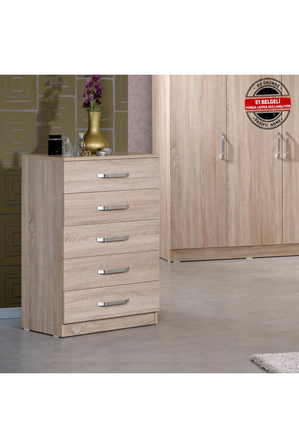 Pasific Home Milas 5 Çekmeceli Şifonyer, Meşe