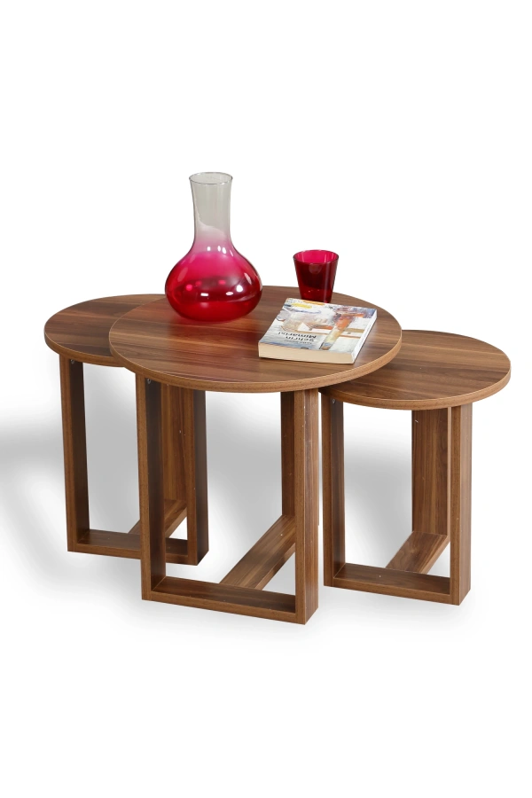 Pasific Home Mira 3lü Zigon Sehpa ,Yuvarlak Yan Sehpa, Ceviz