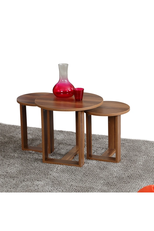 Pasific Home Mira 3lü Zigon Sehpa ,Yuvarlak Yan Sehpa, Ceviz