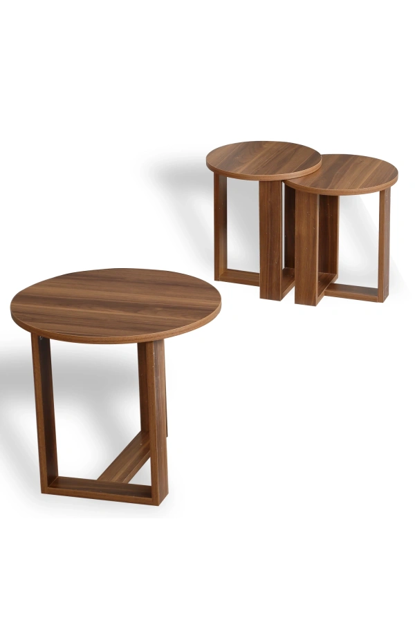 Pasific Home Mira 3lü Zigon Sehpa ,Yuvarlak Yan Sehpa, Ceviz