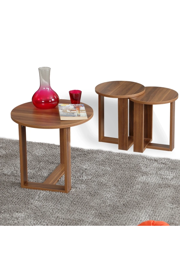 Pasific Home Mira 3lü Zigon Sehpa ,Yuvarlak Yan Sehpa, Ceviz