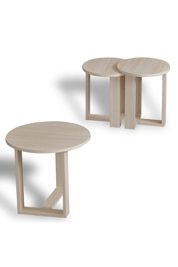 Pasific Home Mira 3lü Zigon Sehpa ,Yuvarlak Yan Sehpa, Meşe