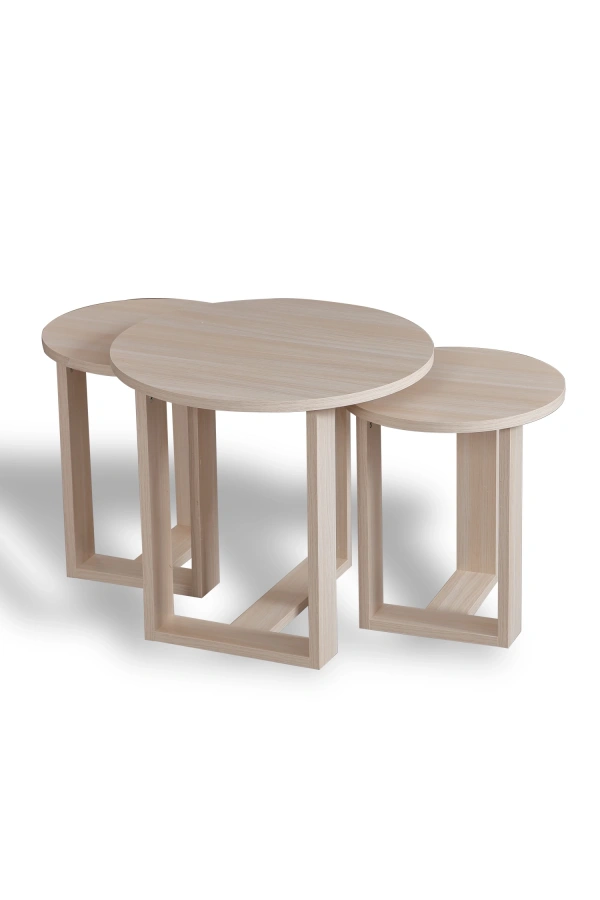 Pasific Home Mira 3lü Zigon Sehpa ,Yuvarlak Yan Sehpa, Meşe