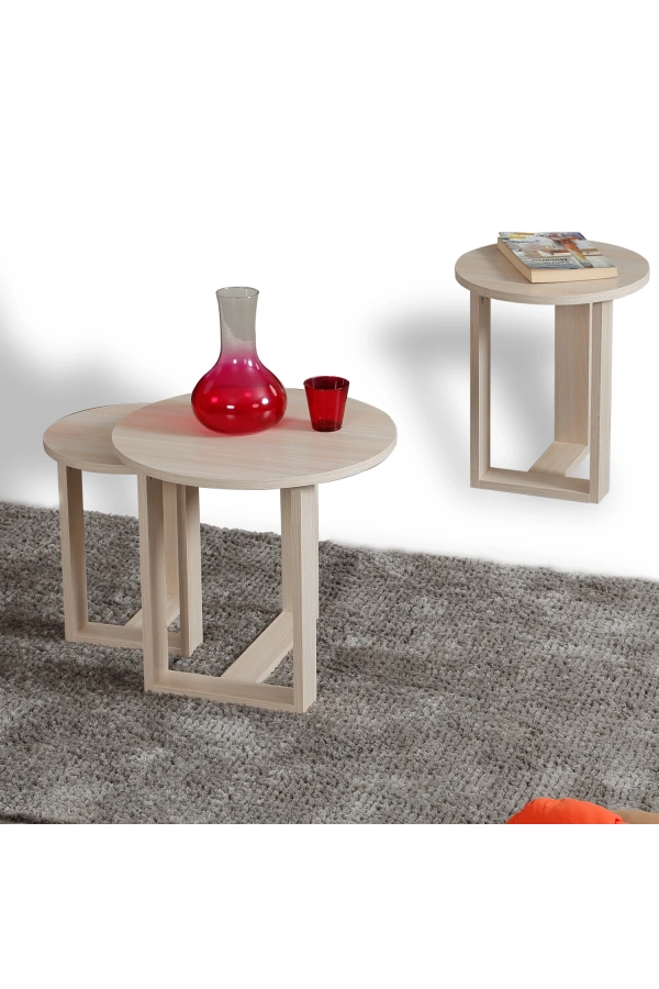 Pasific Home Mira 3lü Zigon Sehpa ,Yuvarlak Yan Sehpa, Meşe