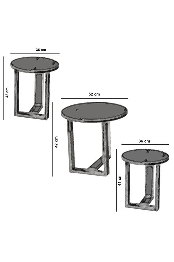 Pasific Home Mira 3lü Zigon Sehpa ,Yuvarlak Yan Sehpa, Meşe