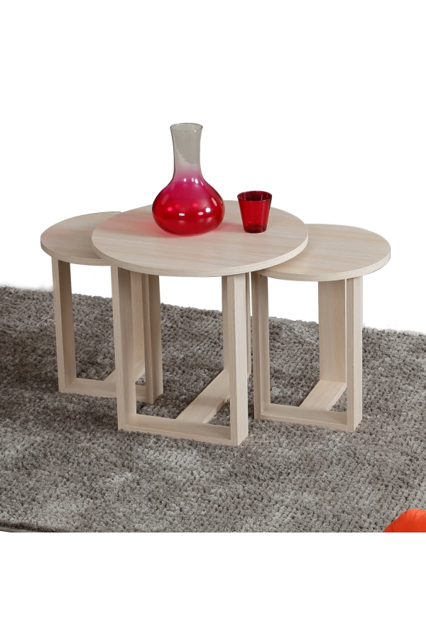 Pasific Home Mira 3lü Zigon Sehpa ,Yuvarlak Yan Sehpa, Meşe