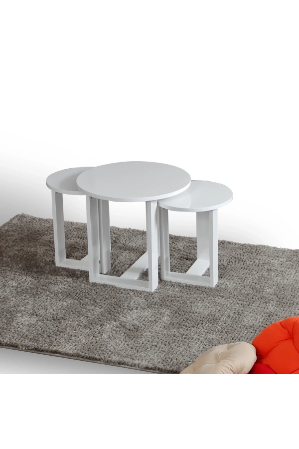 Pasific Home Mira 3lü Zigon Sehpa ,Yuvarlak Yan Sehpa, Parlak Beyaz
