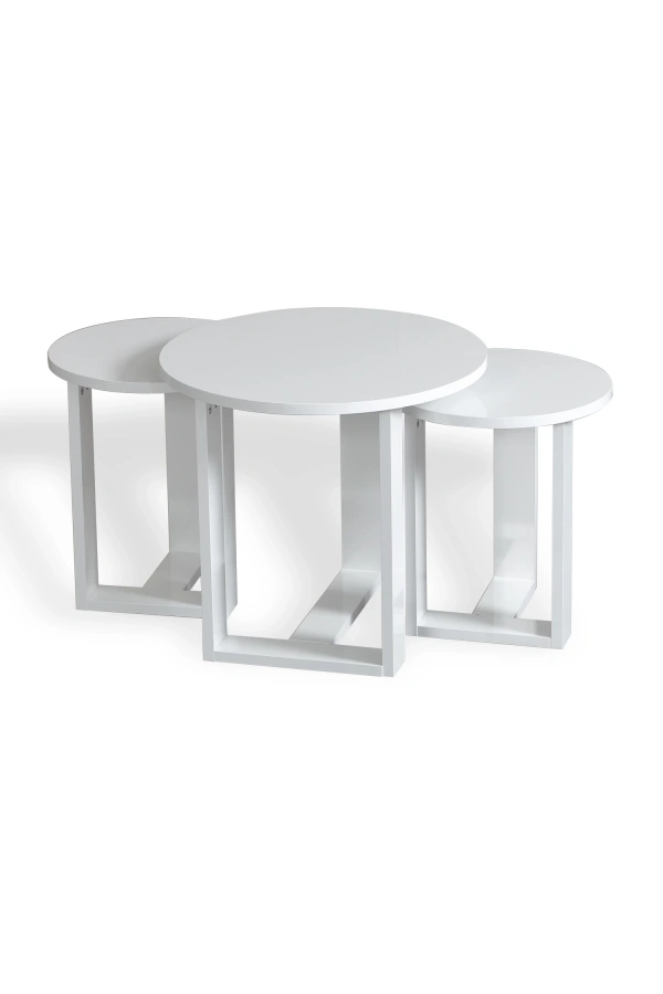 Pasific Home Mira 3lü Zigon Sehpa ,Yuvarlak Yan Sehpa, Parlak Beyaz