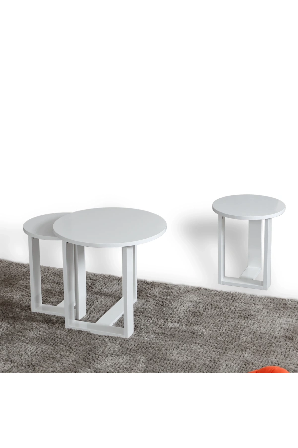 Pasific Home Mira 3lü Zigon Sehpa ,Yuvarlak Yan Sehpa, Parlak Beyaz