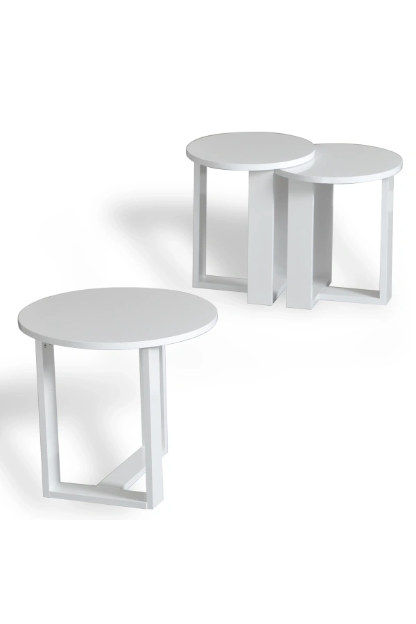 Pasific Home Mira 3lü Zigon Sehpa ,Yuvarlak Yan Sehpa, Parlak Beyaz