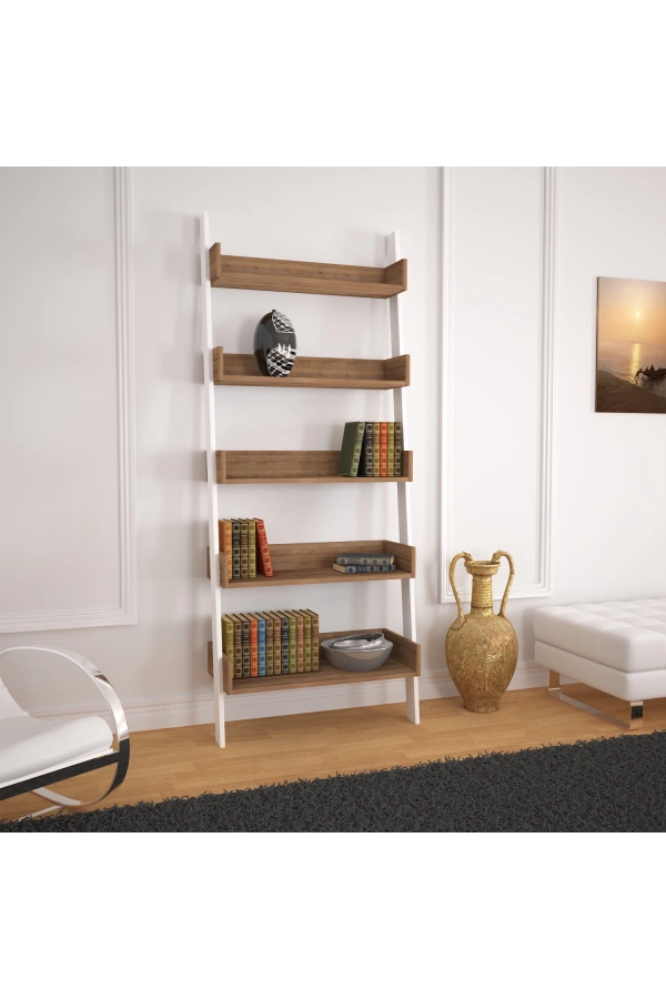 Pasific Home Only Merdiven Kitaplık , 5 Raflı, Koyu Meşe & Beyaz