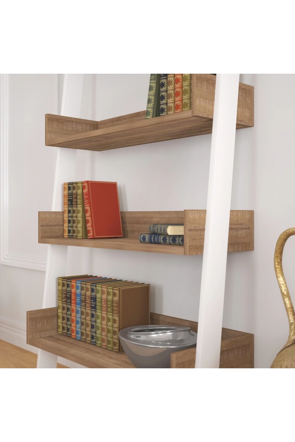 Pasific Home Only Merdiven Kitaplık , 5 Raflı, Koyu Meşe & Beyaz