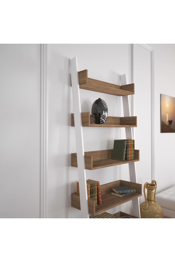 Pasific Home Only Merdiven Kitaplık , 5 Raflı, Koyu Meşe & Beyaz