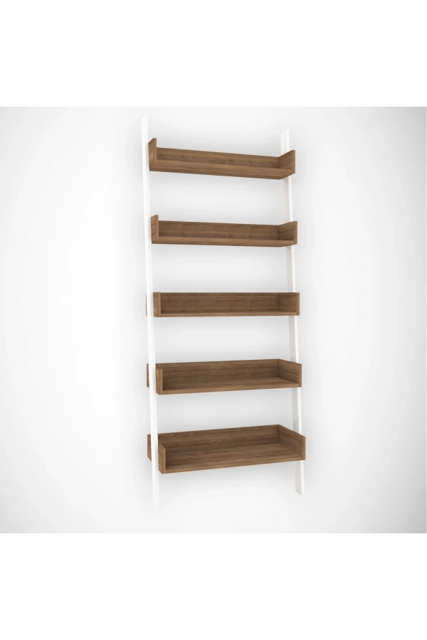 Pasific Home Only Merdiven Kitaplık , 5 Raflı, Koyu Meşe & Beyaz