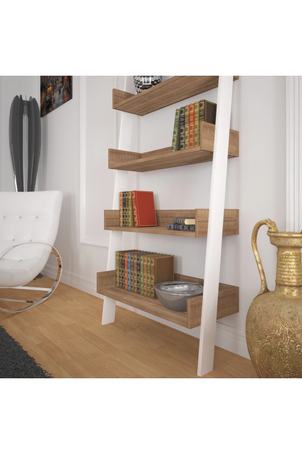Pasific Home Only Merdiven Kitaplık , 5 Raflı, Koyu Meşe & Beyaz