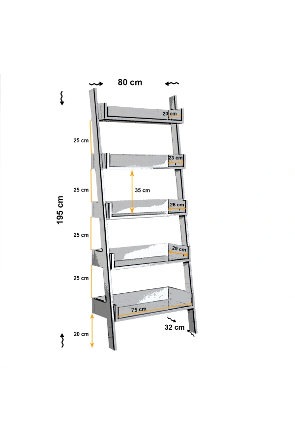 Pasific Home Only Merdiven Kitaplık , 5 Raflı, Ceviz