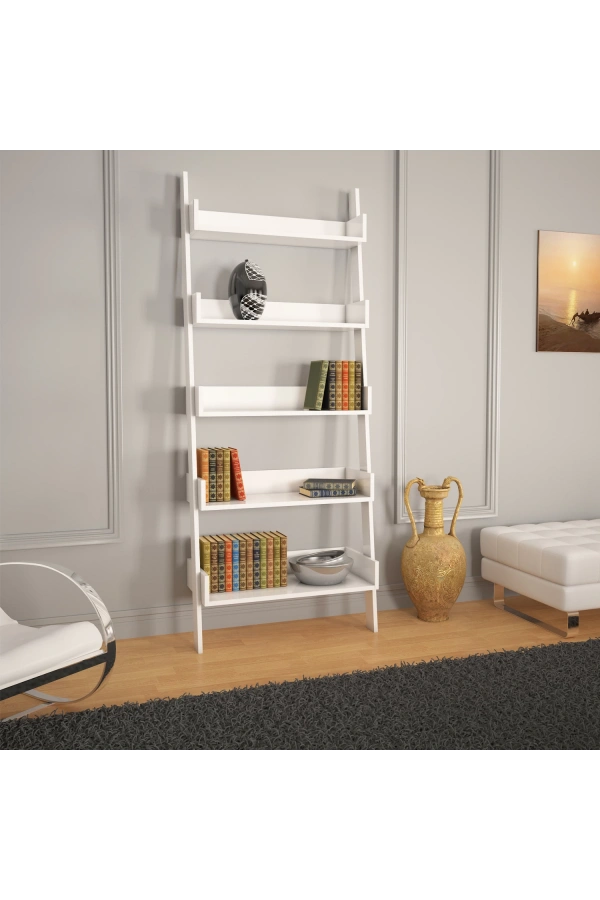 Pasific Home Only Merdiven Kitaplık , 5 Raflı, Parlak Beyaz