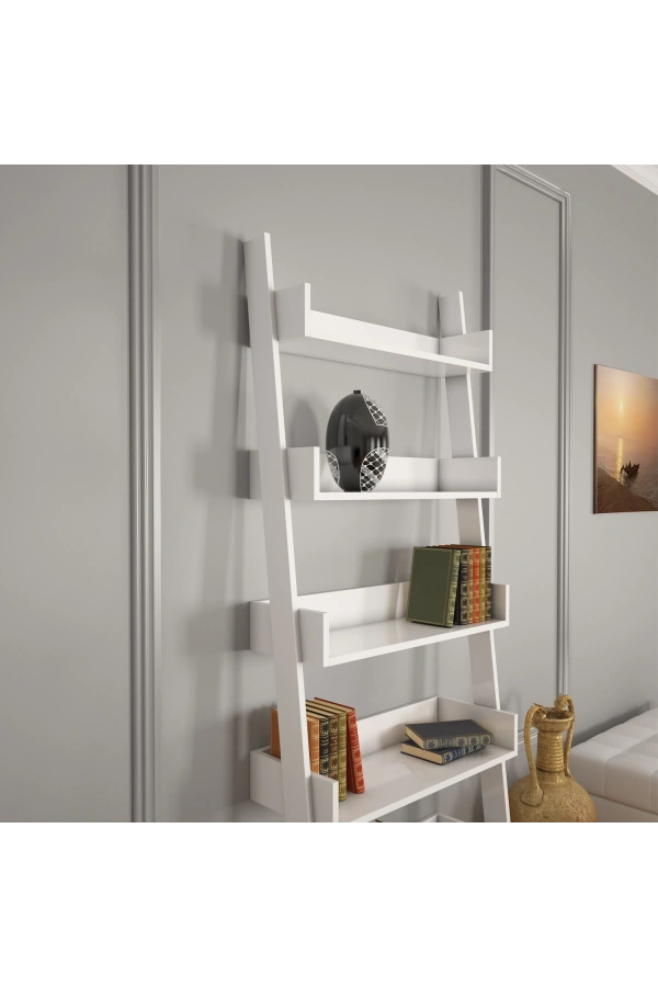 Pasific Home Only Merdiven Kitaplık , 5 Raflı, Parlak Beyaz