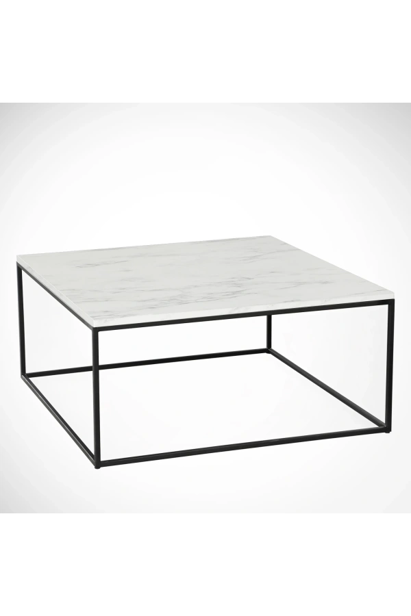Pasific Home Poly Kare Metal Orta Sehpa, Beyaz Mermer