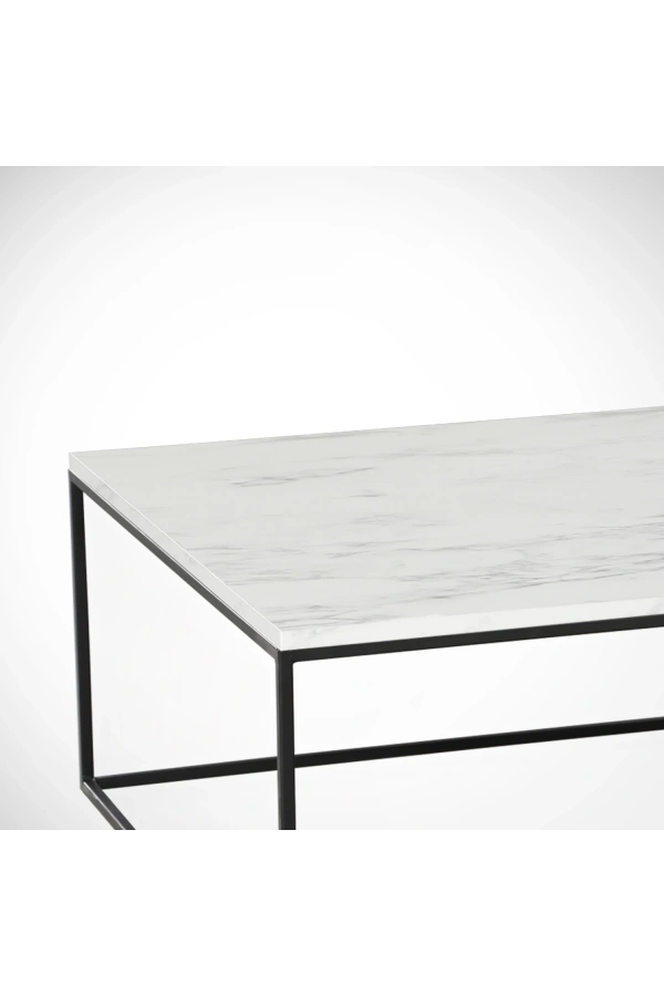 Pasific Home Poly Kare Metal Orta Sehpa, Beyaz Mermer