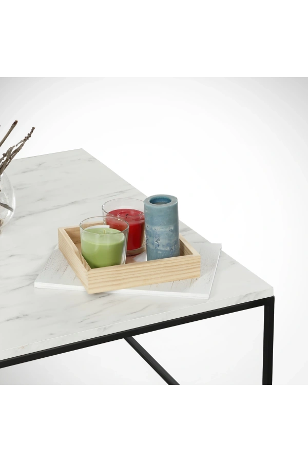 Pasific Home Poly Kare Metal Orta Sehpa, Beyaz Mermer