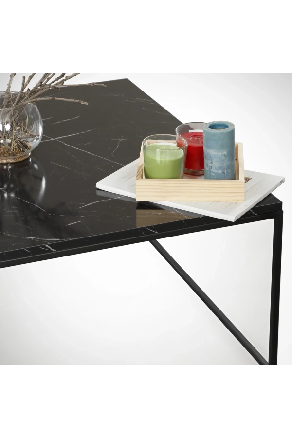 Pasific Home Poly Kare Metal Orta Sehpa, Siyah Mermer
