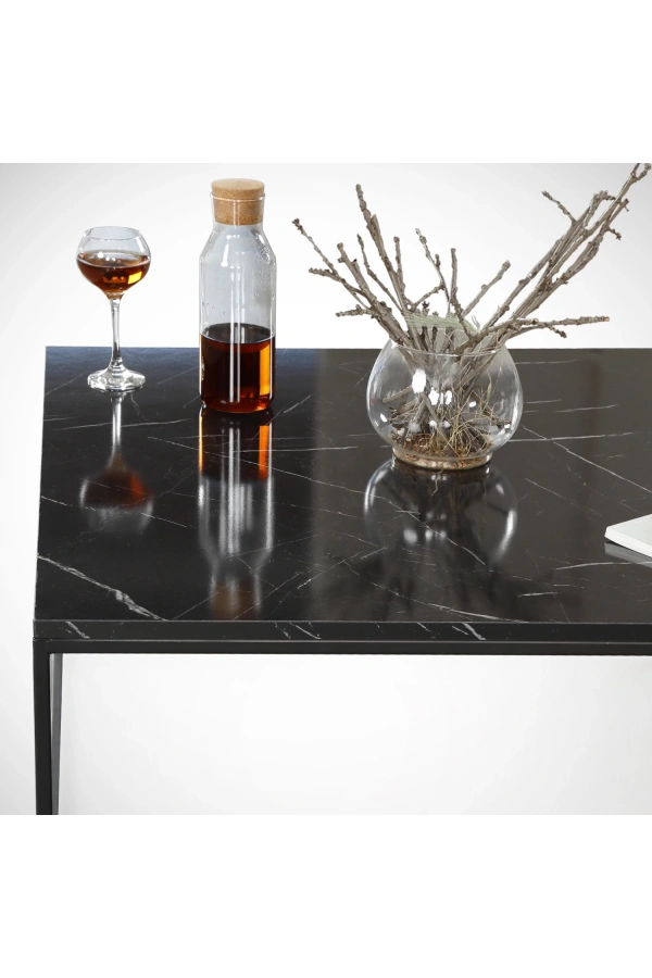 Pasific Home Poly Kare Metal Orta Sehpa, Siyah Mermer