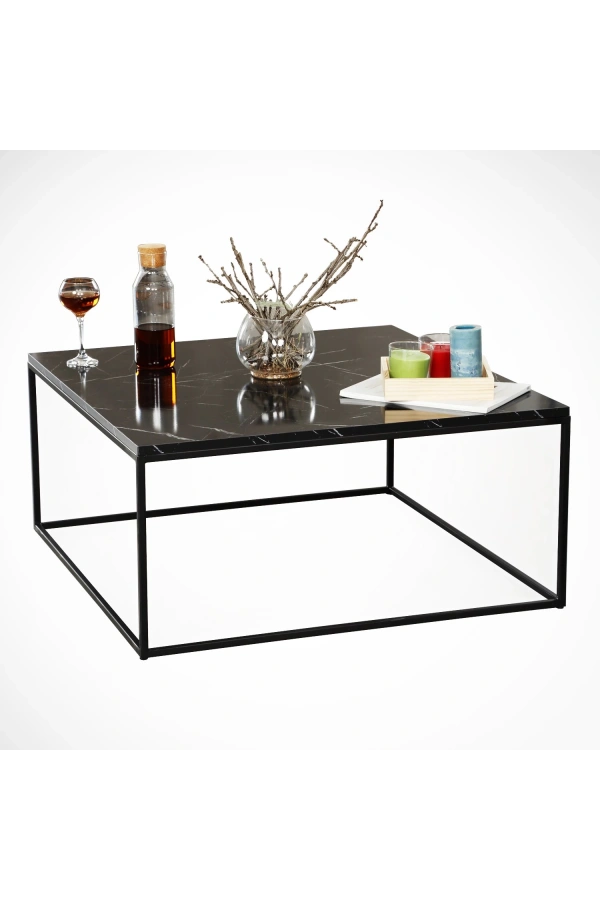 Pasific Home Poly Kare Metal Orta Sehpa, Siyah Mermer