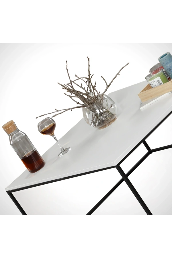 Pasific Home Poly Metal Orta Sehpa, Kare Orta Sehpa, Ahşap Beyaz