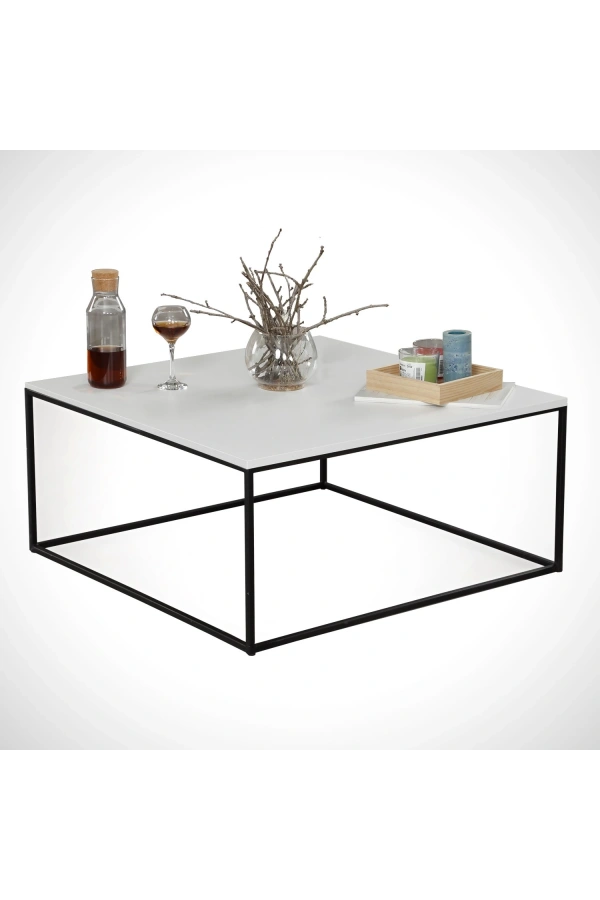 Pasific Home Poly Metal Orta Sehpa, Kare Orta Sehpa, Ahşap Beyaz