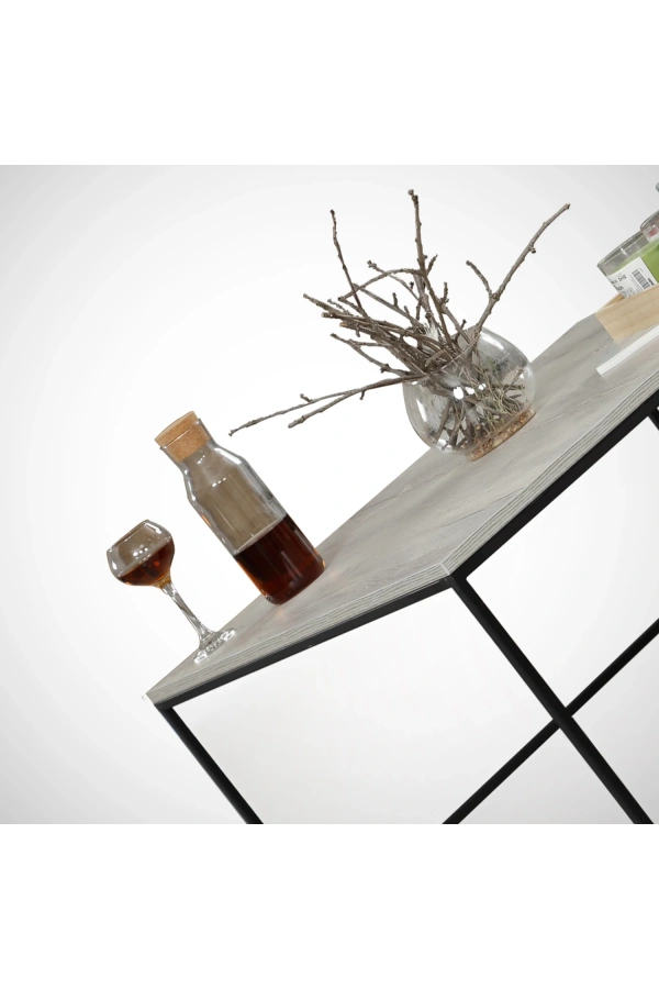 Pasific Home Poly Metal Orta Sehpa, Kare Orta Sehpa, Beyaz Meşe