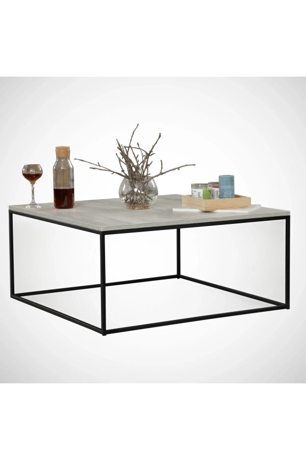 Pasific Home Poly Metal Orta Sehpa, Kare Orta Sehpa, Beyaz Meşe