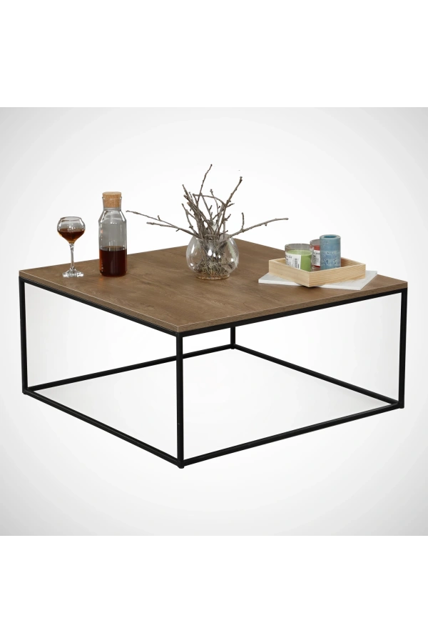 Pasific Home Poly Metal Orta Sehpa, Kare Orta Sehpa, Koyu Meşe