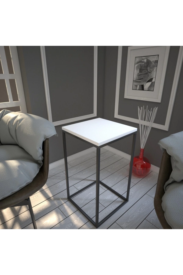 Pasific Home Pure Yan Sehpa, Metal Yan Sehpa ,Ahşap Beyaz