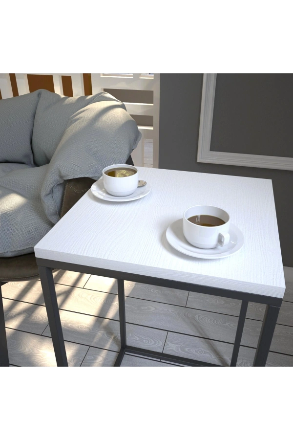 Pasific Home Pure Yan Sehpa, Metal Yan Sehpa ,Ahşap Beyaz