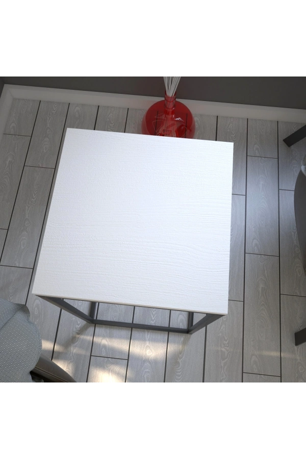 Pasific Home Pure Yan Sehpa, Metal Yan Sehpa ,Ahşap Beyaz