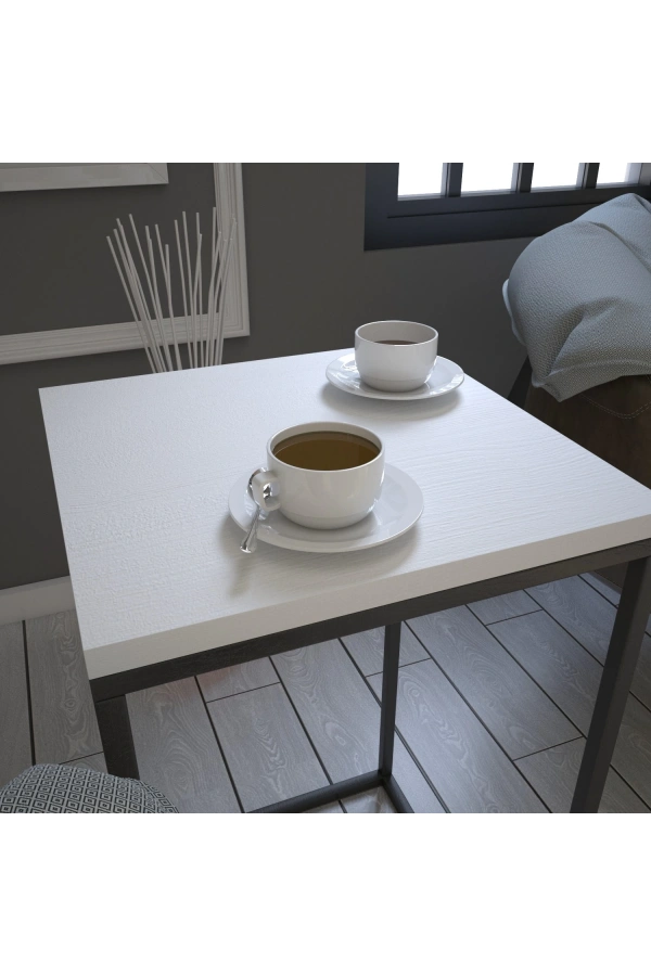 Pasific Home Pure Yan Sehpa, Metal Yan Sehpa ,Ahşap Beyaz