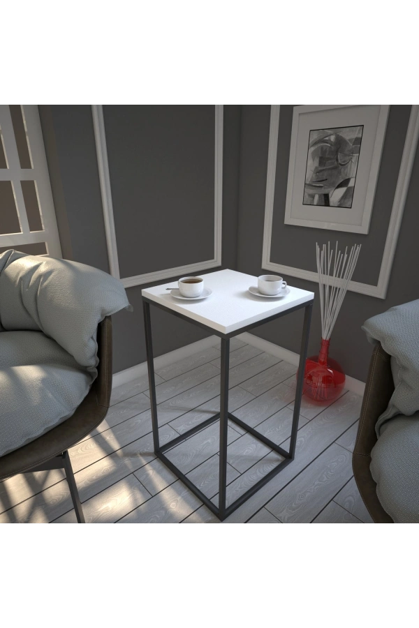 Pasific Home Pure Yan Sehpa, Metal Yan Sehpa ,Ahşap Beyaz