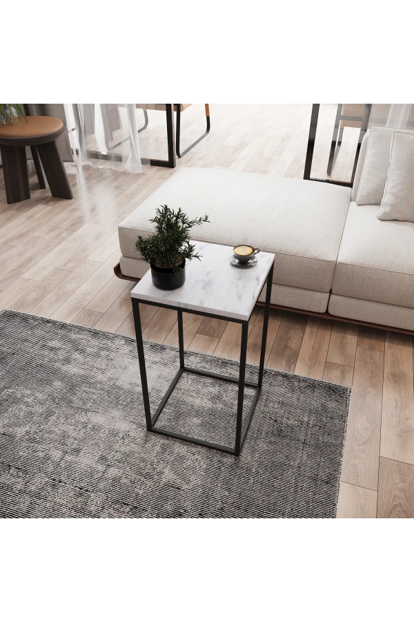 Pasific Home Pure Yan Sehpa, Metal Yan Sehpa ,Beyaz Mermer