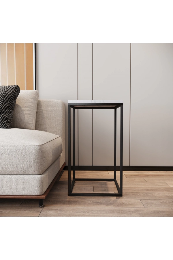 Pasific Home Pure Yan Sehpa, Metal Yan Sehpa ,Beyaz Mermer